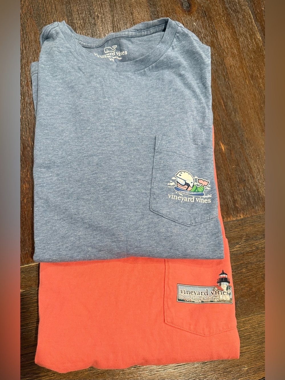 Vineyard Vines Heather Blue & Coral Pocket Tee Set